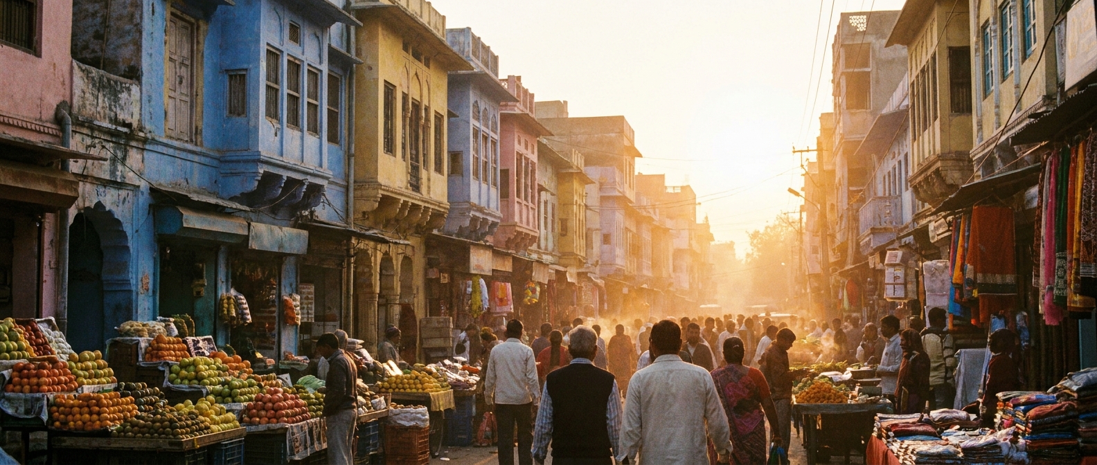 Colourful Indian street scene at sunset, the destination behind most UK chikungunya cases