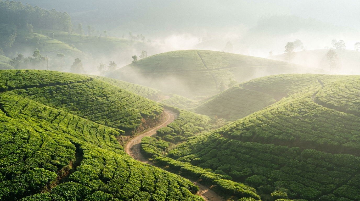 Misty tea plantation hills in Sri Lanka, the leading source of UK chikungunya cases in 2025